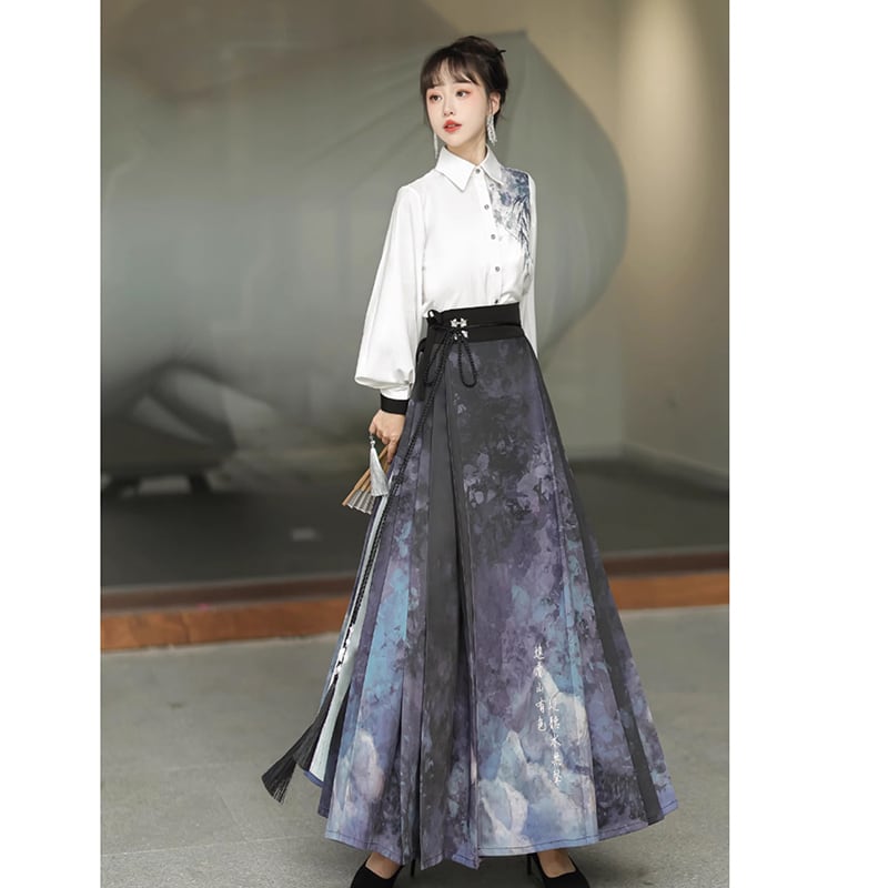 [Dust Smoke Cloud Dream---Picture Series]★China style skirt★Maki skirt, Chinese clothing, ink pattern, long length, original, cute, Hanfu skirt