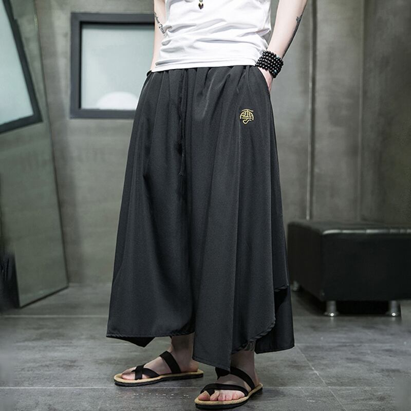 [Small Trouble Series]★China Style Pants★ Gaucho Pants Bottoms Unisex Men's Large Size Plain Black Retro