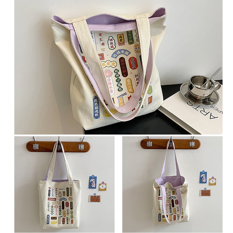 [2060 series] ★China style bag★ 2color tote bag handbag large capacity date commuting to school print