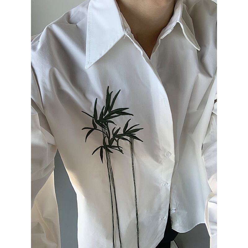 [QUANYI Series]★China style shirt★ Tops Bamboo Bamboo embroidery Unisex Men's White White Simple