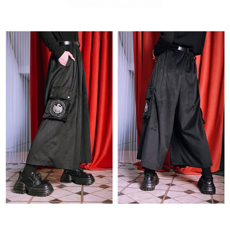 [Ancient Monster---Gold Series]★China style pants★Bottoms Gaucho pants nine-quarter length corduroy black