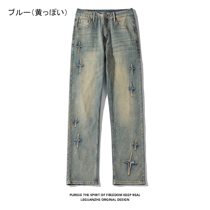 [BIGEMAN Series]★Denim pants★ 2color bottoms pants unisex men's cross retro easy to match