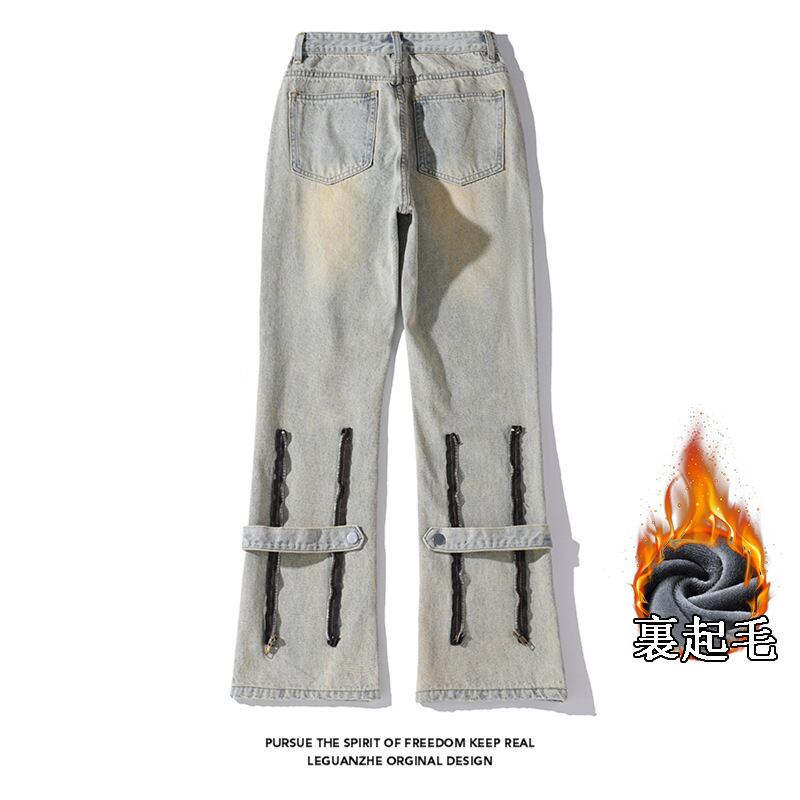 [BIGEMAN Series] ★Denim pants★ Brushed lining 2color bottoms pants unisex men's large size with design