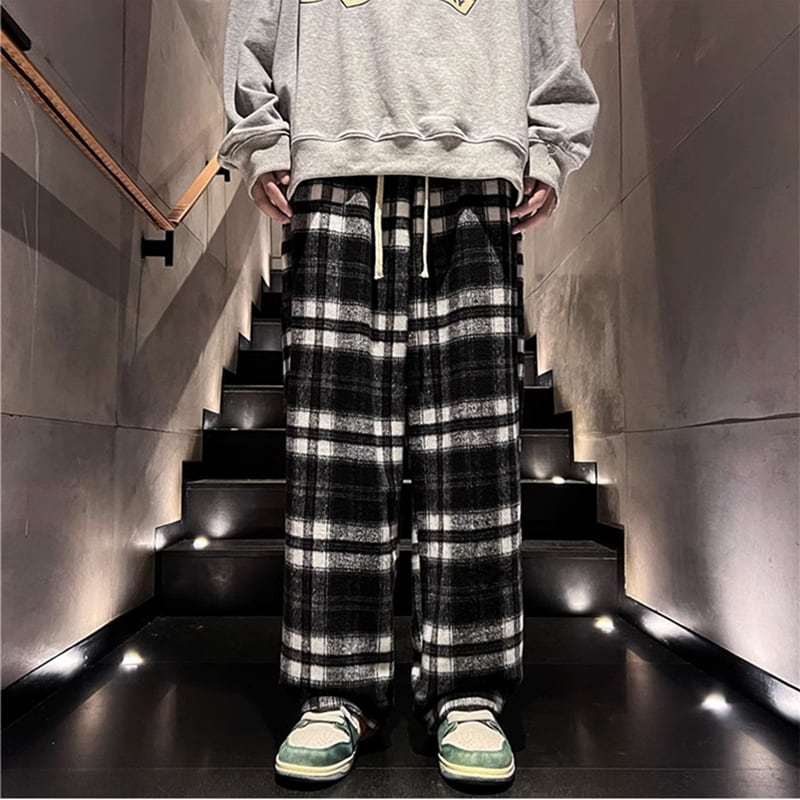 [JIARONG Series] ★Casual Pants★ 3color Bottoms Trousers Unisex Men's Plaid Pattern Large Size Black Green