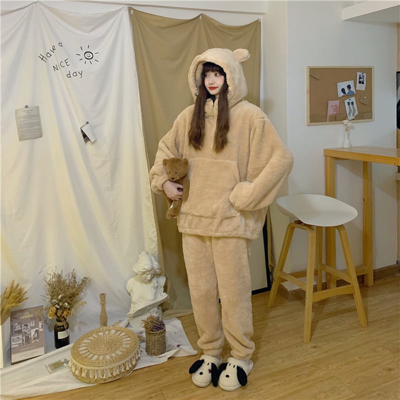 [Insufficient Moe Series]★Pajamas★ 3color Setup Bear Room Wear Loungewear Brown Purple Light Brown