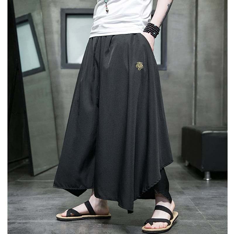 [Small Trouble Series]★China Style Pants★ Gaucho Pants Bottoms Unisex Men's Large Size Plain Black Retro