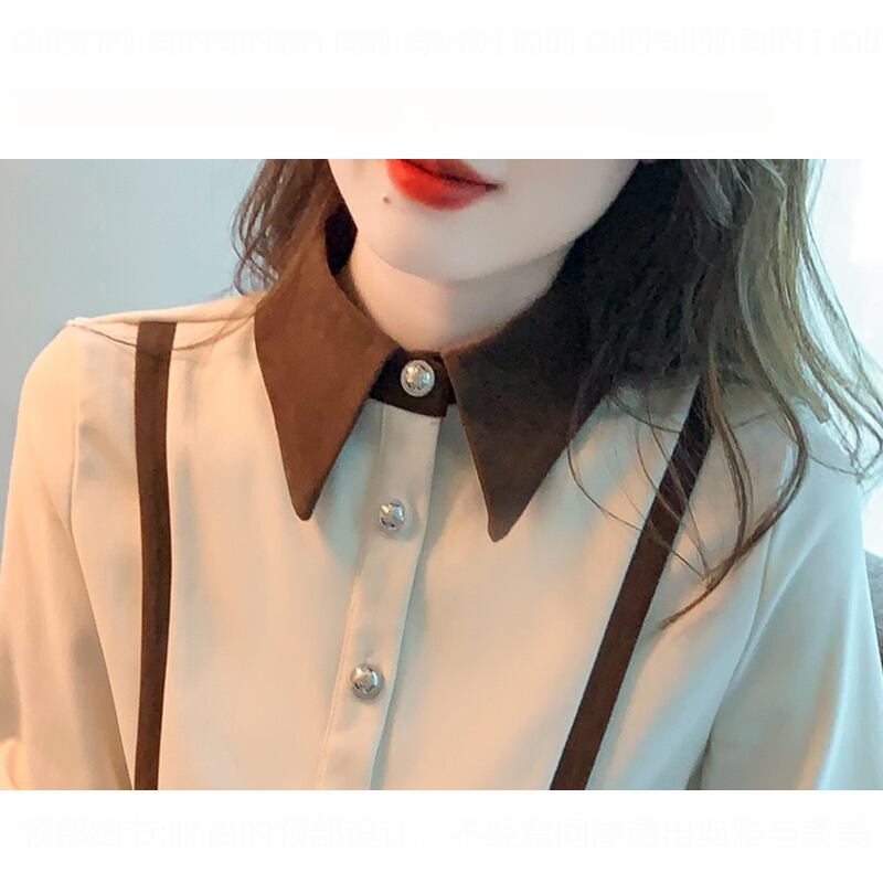 [Kaederin Series]★Shirt★ 2color Tops Women's Temperament Enhancement Fashion Commuting Date Navy Apricot