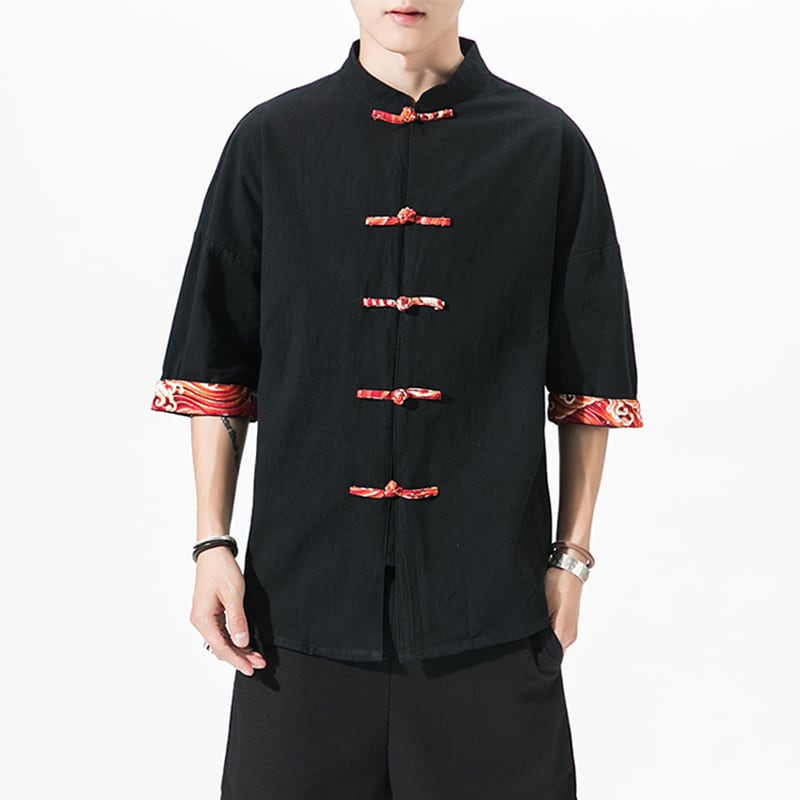 [Go Doki Series] ★China style shirt★ 3color tops unisex men's large size black black improved Tang suit