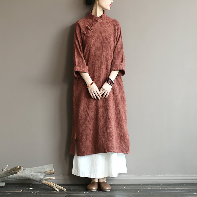 [Song Dynasty Series]★Chinese style dress★ Long length Cotton linen Improved Tang suit Cotton linen Navy Red Brown Free size