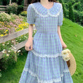 Load image into Gallery viewer, [Dong Xiaojie Series] ★Checked pattern dress★ Large size, commuting to school, commuting, slimming, cute, blue, summer clothes, short sleeves
