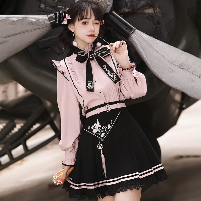 [Kanru First Series] ★Chinese style setup Single item order★ Shirt or Skirt Lolita Cute Pink Black