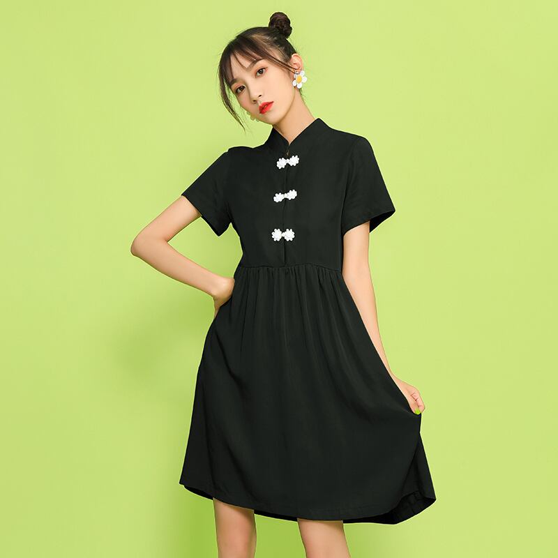 [JIUYUE series]★China style dress★ 2color short length girls' night out large size black black green green