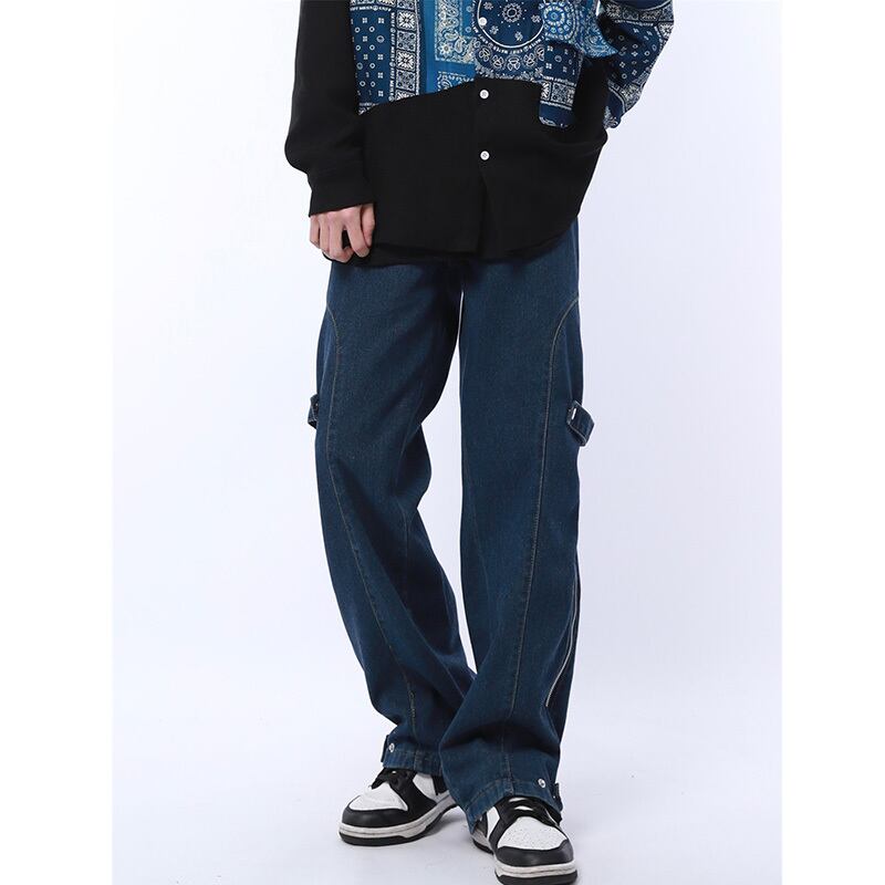 [MGJM Series] ★Denim Pants★ Bottoms Pants Unisex Men's Retro Easy to Match Blue Blue