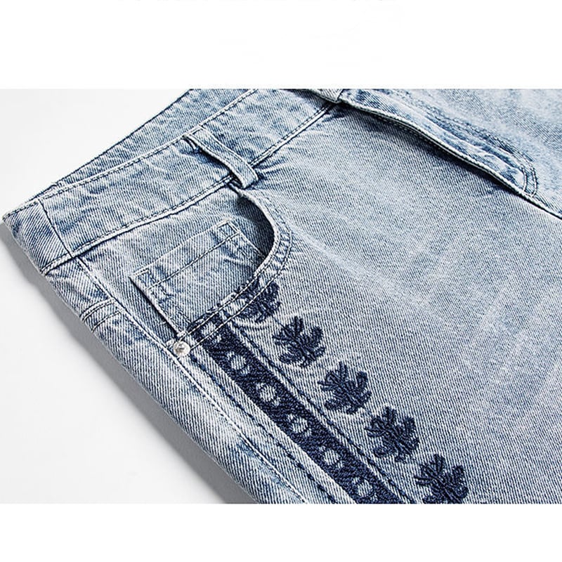 [REHUOJIALI Series] ★Denim Pants★ Embroidery Bottoms Trousers Women's Blue Blue Large Size