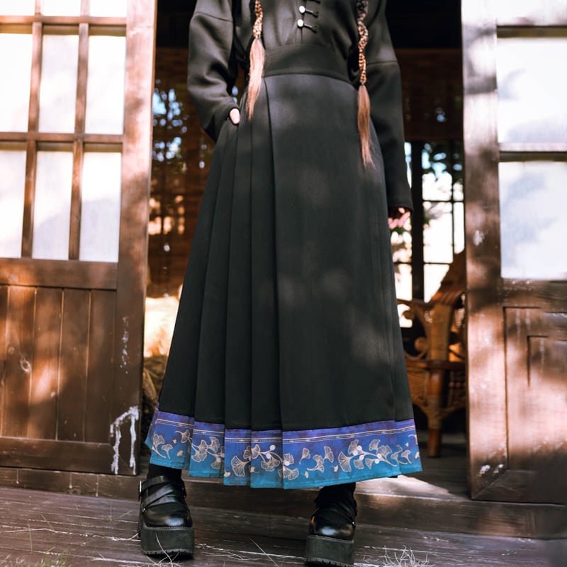 [Kokaisha --- Leaf Collection Series] ★Chinese style skirt★ Bottoms Hanfu skirt Switching Black Black