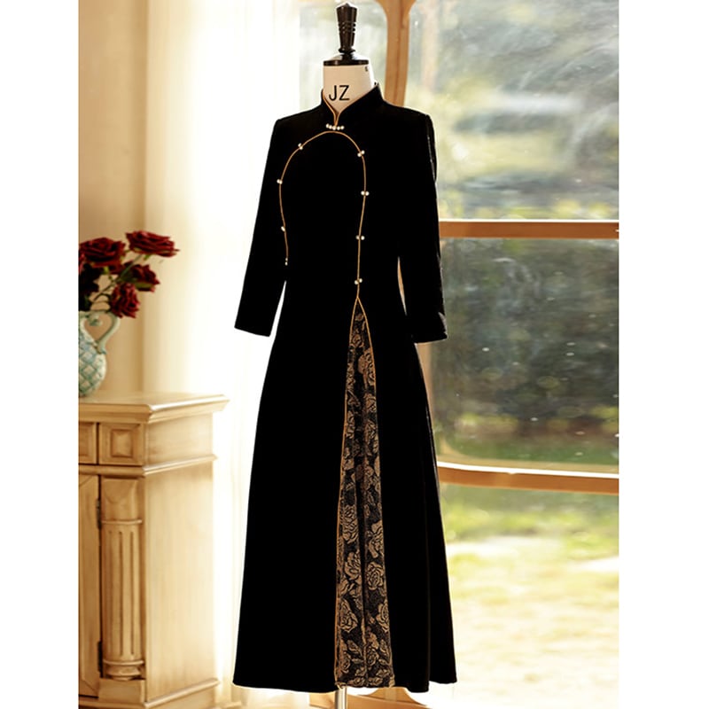 [ZHEZI Series]★China Dress★ 2color Velvet Dress Large Size Long Length Black Red