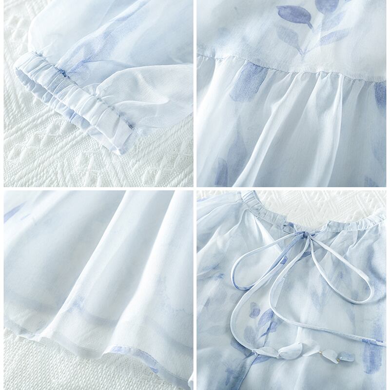 [Hakushu Series] ★2-piece dress set★ Hanging dress + long sleeve dress + chiffon Blue Blue Cute