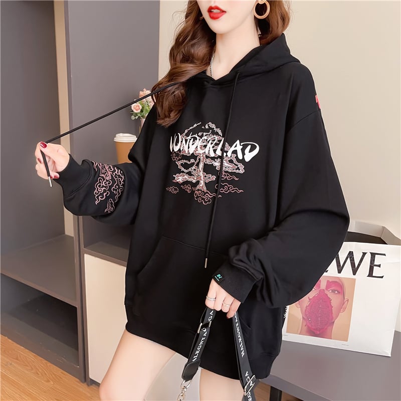 [YIDIEQIAN series]★China style hoodie★ Tops 2color black white print casual