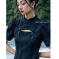 Load image into Gallery viewer, [Da Qinglong Shu Series] ★China-style dress★ Improved cheongsam dress, fringe, short length, switching black, black
