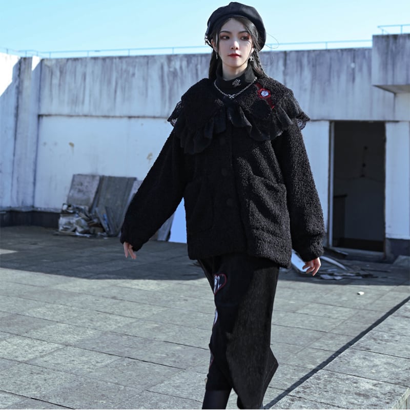 [Old Monster---Eyeball Rose Series] ★China style coat★ Winter coat, thick, warm, winter clothes, embroidery, black, black