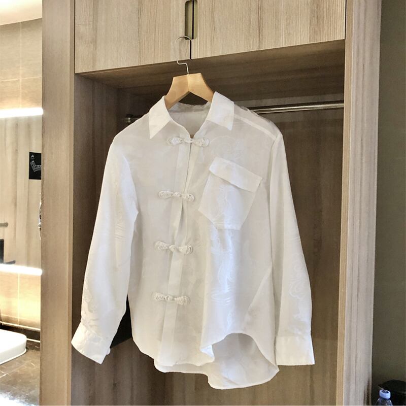 【宮古屋系列】★中國風襯衫★ 上衣 男女皆宜男款白白XS SML XL 獨特