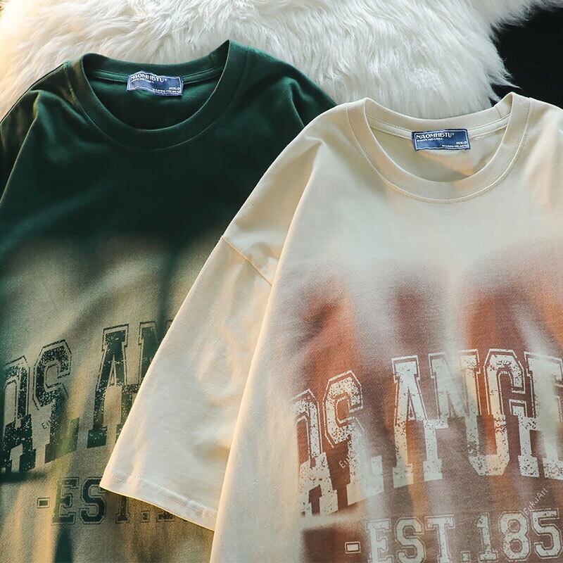 [Escaped Earth Series] ★T-shirt★ 2color Tops Cotton Unisex Men's S M L XL Easy to match Green Apricot