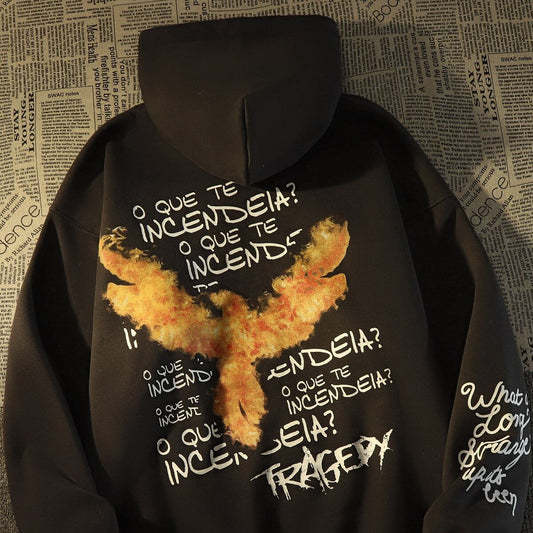 [Roba Series] ★Fleece-lined hoodie★Top for men and women Unisex Men's Phoenix Alphabet Black Black