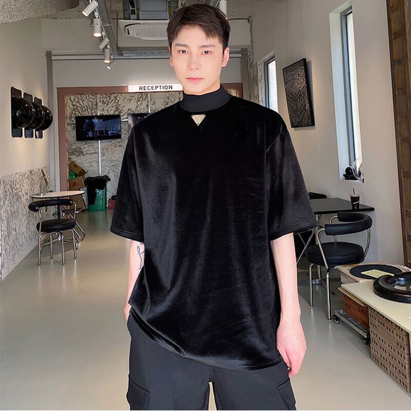 [Coolman Series]★T-shirt★ Tops Unisex Men's Velvet Black Black ML XL Simple