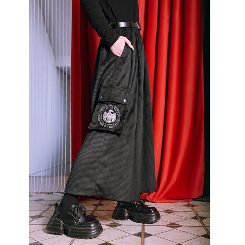 [Ancient Monster---Gold Series]★China style pants★Bottoms Gaucho pants nine-quarter length corduroy black