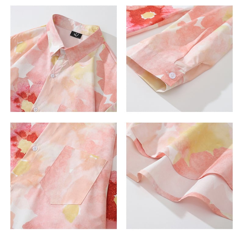 [MOISHE TIDE Series]★Oil Painting Style Shirt★ Tops Long Sleeve Shirt Spring/Summer ML XL 2XL Unisex Men's Pink