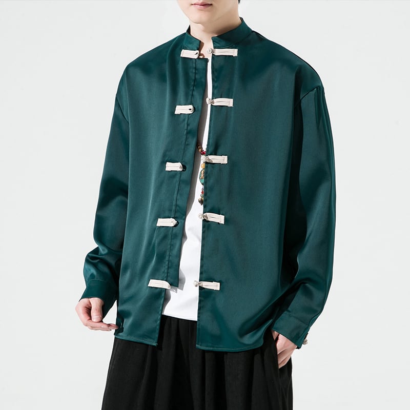 [Small trouble series]★China style shirt★3color tops unisex men's large size black green red satin