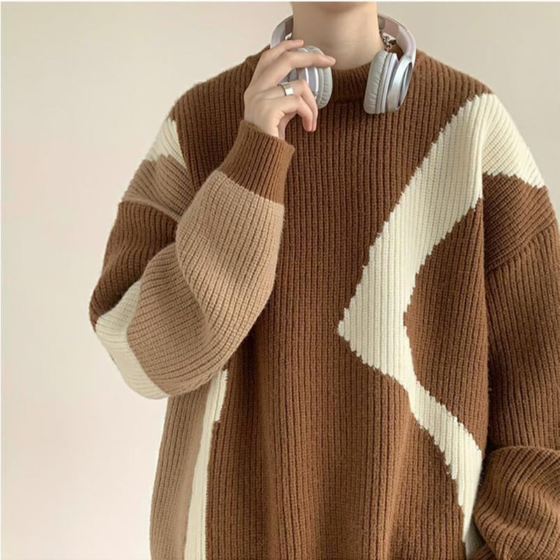 [Tiaota Series]★Sweater★ 3color Knit Tops Unisex Men's Color Scheme Retro Black Coffee Color Apricot