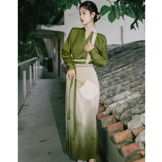 [Az Suna Series] ★Chinese style setup★ 2-piece set Shirt Maki skirt Green Green S M L XL