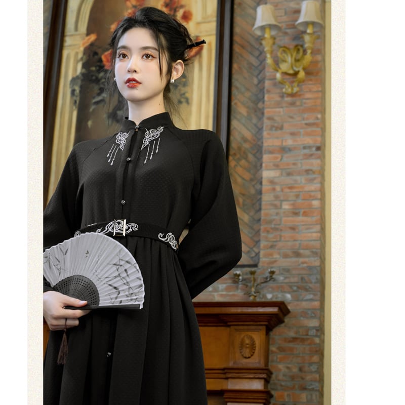 [Treasure Island Series]★Chinese style dress★ Long length Hanfu dress Chinese style Black Black