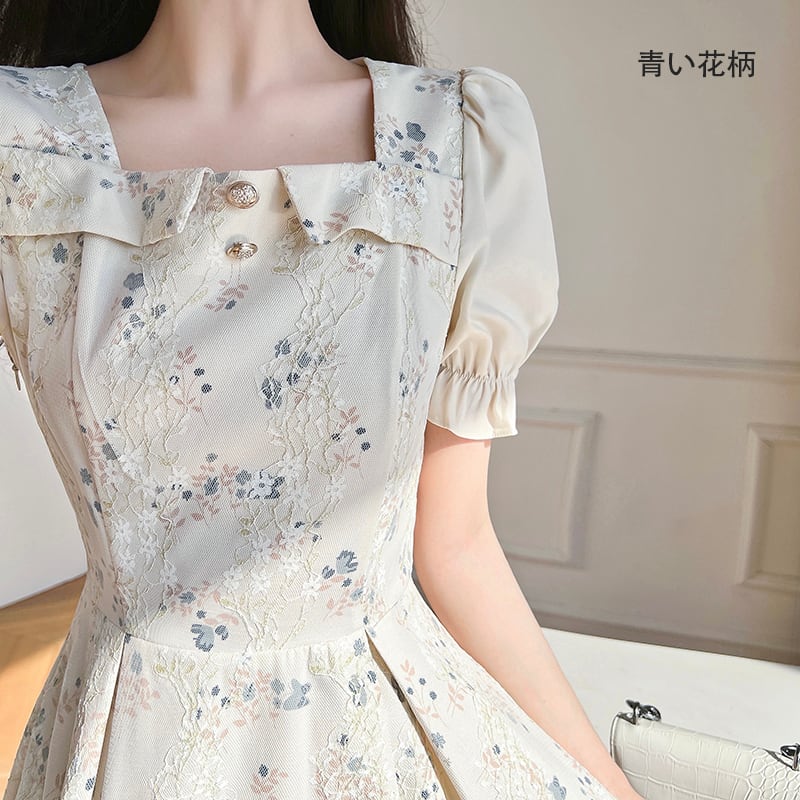 [WOYUAN Series]★Dress★2color Floral Pattern Short Sleeve Women's Fashion Temperament Up Date Party Wedding