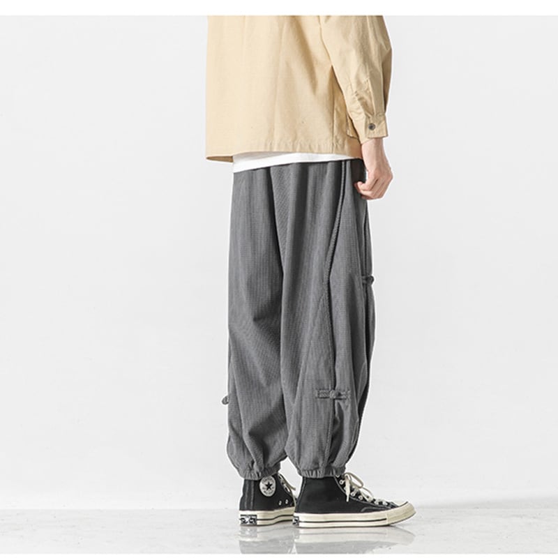 [Small Trouble Series]★China Style Pants★ 3color Bottoms Unisex Men's Large Size China Button Gray Black