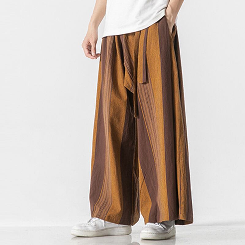 [Shu Han Ink Series]★China style pants★ 3color gaucho pants, vertical stripes, unisex, men's, loose, large size