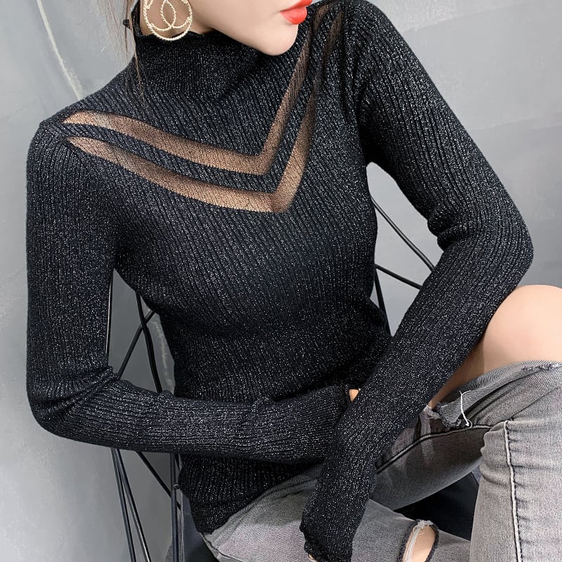 [YINUO series]★Knit tops★ 4color tops sweater turtleneck sexy easy to match