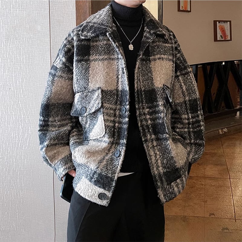 [Leonbinno Series]★Coat★ 2color Outerwear Unisex Men's Large Size Plaid Pattern