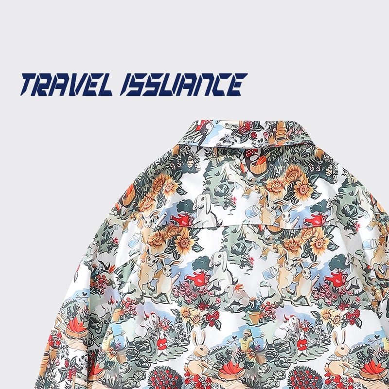 【TRAVEL ISSUANCEシリーズ】★シャツ★ 2color トップス 長袖シャツ 男女兼用 メンズ おしゃれ 黒 白 プリント