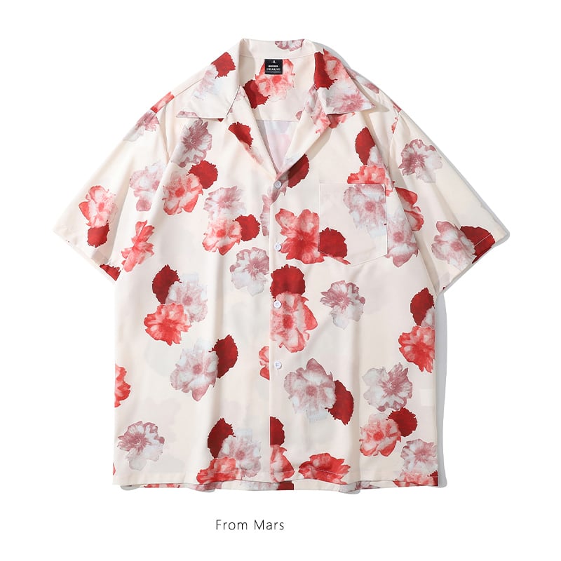 [From Mars Series]★Retro Shirt★ 2color Unique Unisex Men's Couple Clothes Floral Pattern White Black