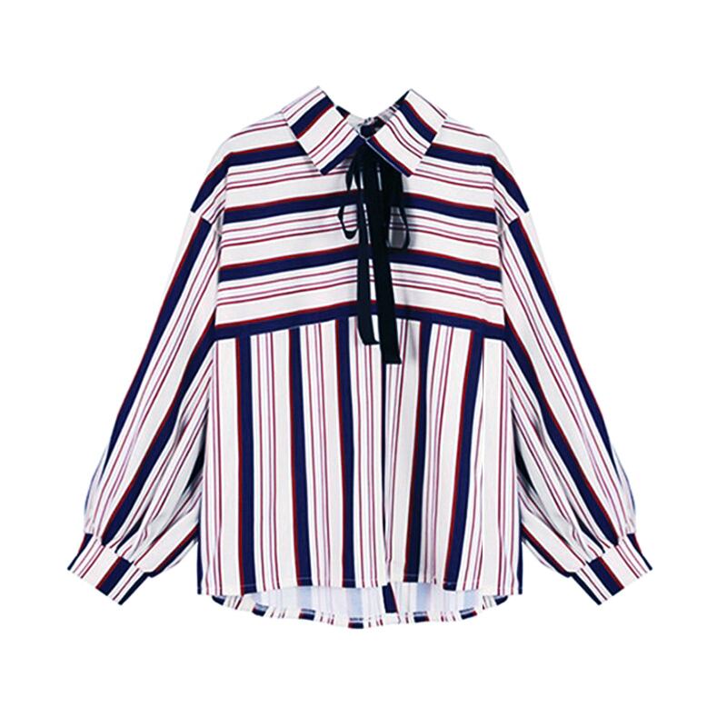 [PENGHE Series]★Shirt★ Tops, Vertical stripes, striped pattern, thin, cute, ribbon, easy to match for commuting, dates, S M L XL