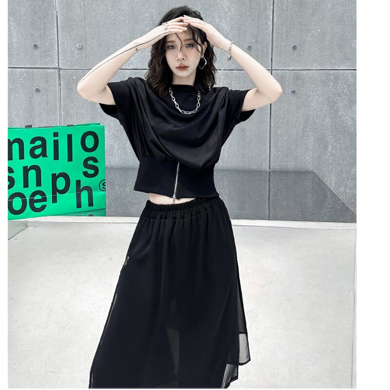 [YIDAO Series] ★Casual Pants★ Switching Chinese Clothes Black Black Skirt + Trousers Integrated Slimming Wear