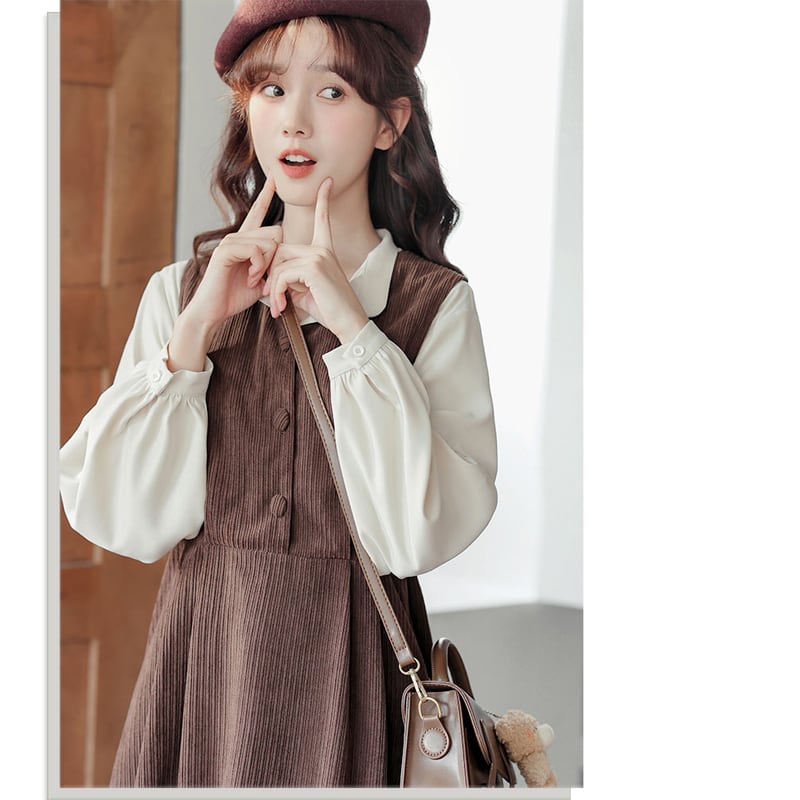 [Status series]★Setup★ 2color shirt + sleeveless dress Retro brown black