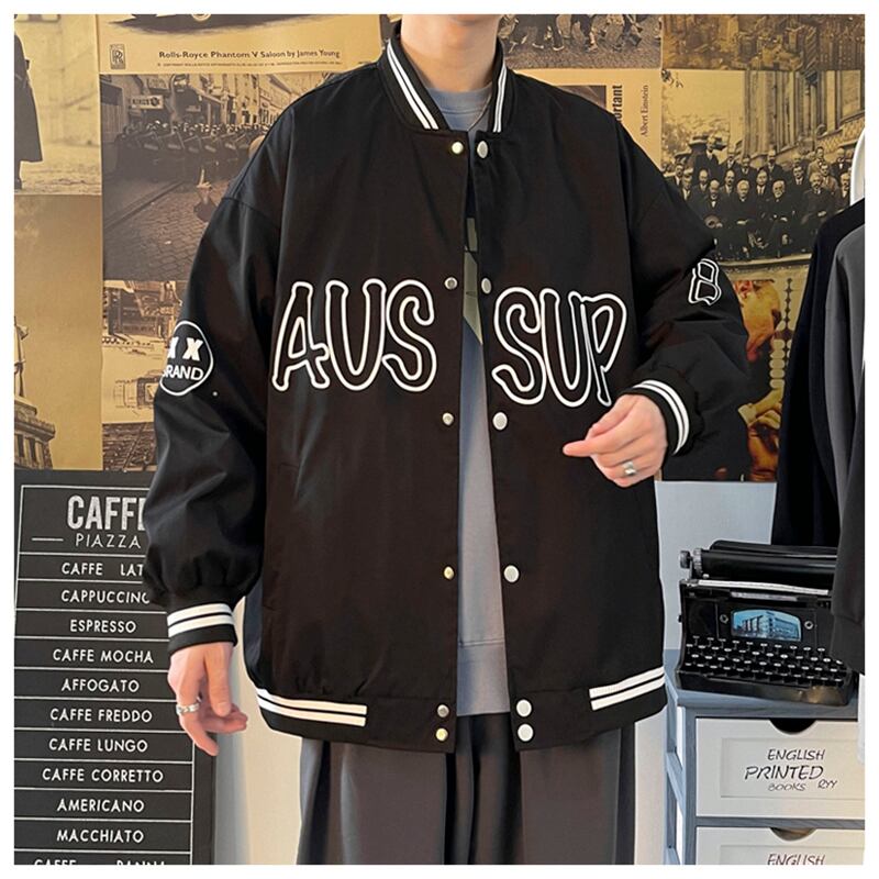 [HKHB Series]★Jacket★ 2color Stadium Jacket Outerwear Unisex Men's Large Size Black Gray