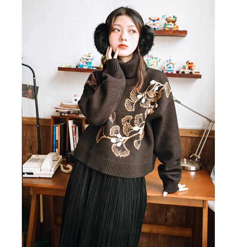 [Kokaisha --- Leaf Collection Series] ★China style sweater★ Tops, thick, warm, short length, easy to match