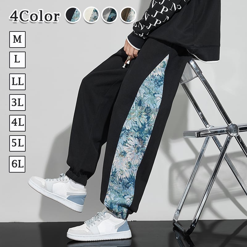 Manager recommended! Very popular [Korean holiday series]★China style pants★Casual pants 4color Oil painting style Blue floral pattern Unisex Large size