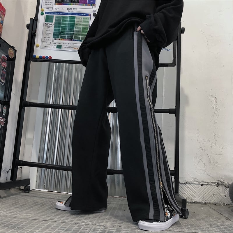 [Style Series]★Trousers★ Casual pants, unisex, brushed lining available, vertical stripes, gaucho pants, gaucho black, black