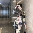 Load image into Gallery viewer, [Hundred Minute Eight Series] ★Cheongsam dress★ Velvet, floral pattern, slimming, sexy, ink pattern dress, improves temperament
