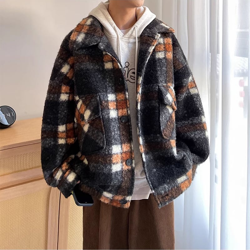 [Leonbinno Series]★Coat★ 2color Outerwear Unisex Men's Large Size Plaid Pattern